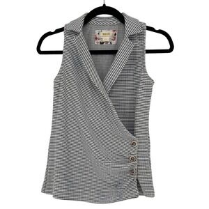 Maeve Anthropologie Wrap Vest Top Black White Gingham Button Front XXS EUC